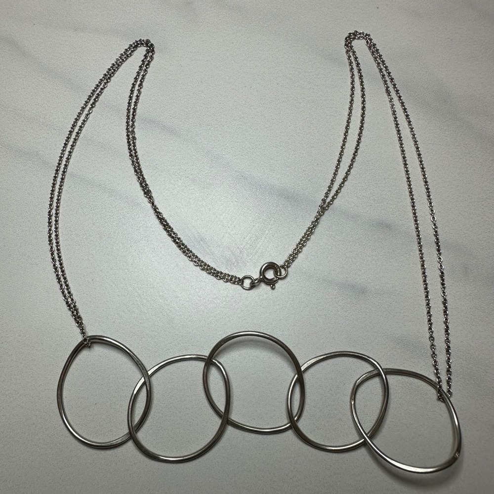 Sterling‎ Silver .925 Linked Circle Necklace Statement Pendant Jewelry